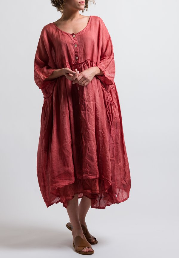 Gilda Midani Solid Dyed Linen/ Cotton Oversized Dress in Red