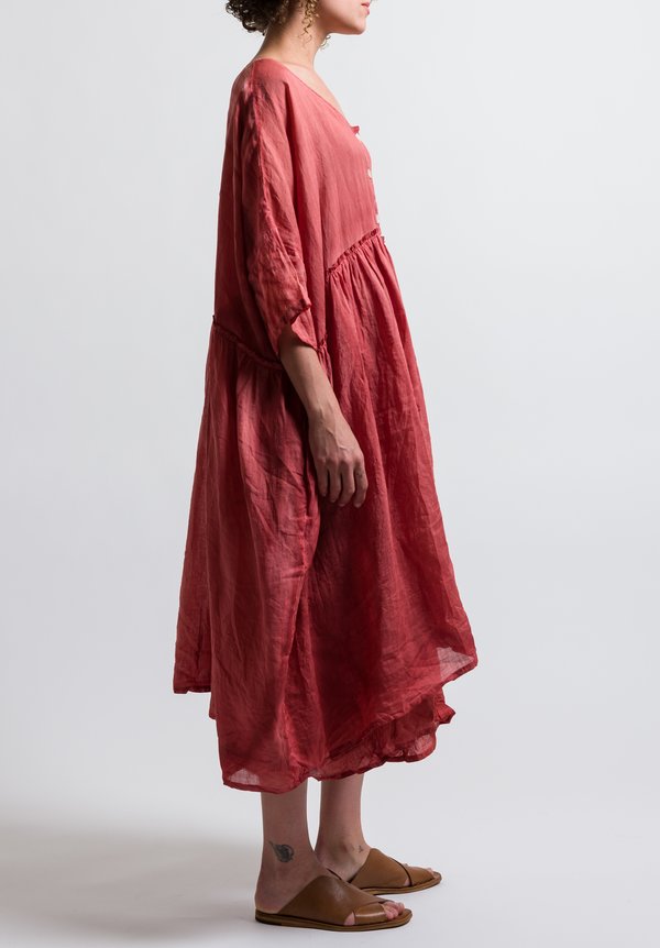 Gilda Midani Solid Dyed Linen/ Cotton Oversized Dress in Red