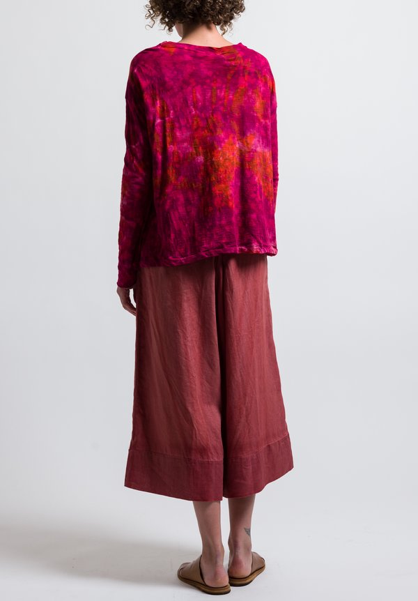Gilda Midani Pattern Dyed Long Sleeve Trapeze Tee in Pink Windflower