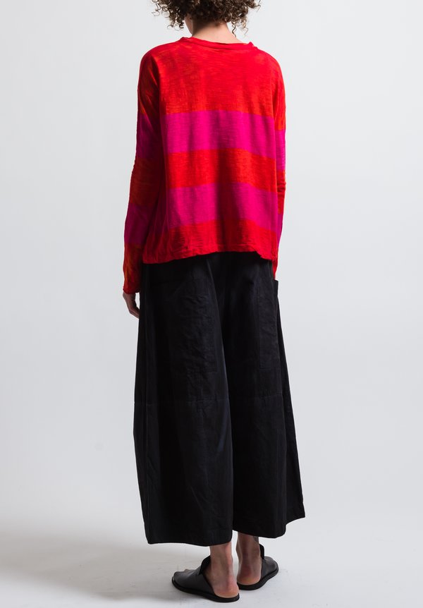 Gilda Midani Pattern Dyed Long Sleeve V-Neck Trapeze Tee in Stripes Orange & Pink	
