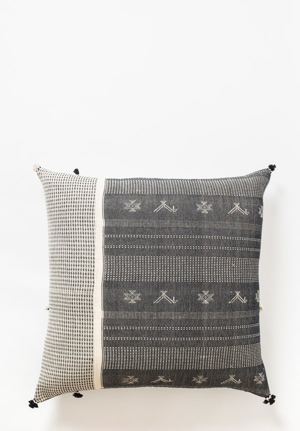 Injiri XLarge Handwoven Organic Cotton Jat Square Pillow in Black / Cream	