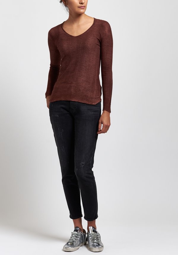 Avant Toi Hand-Painted V-Neck Sweater in Brown	