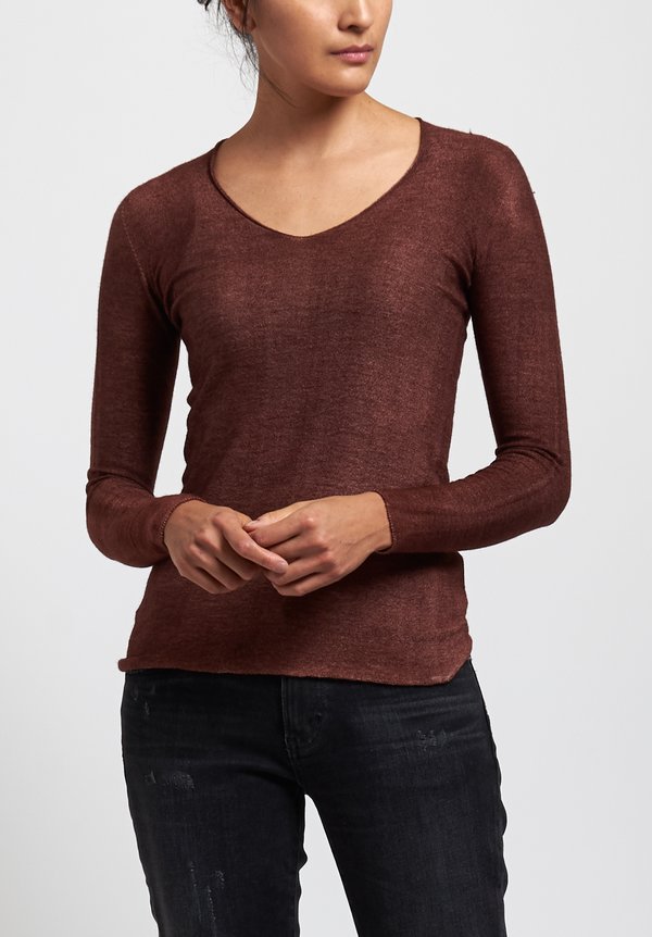 Avant Toi Hand-Painted V-Neck Sweater in Brown	