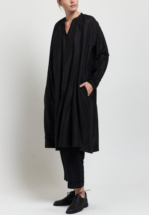 Kaval Long Gathered Tunic in Black