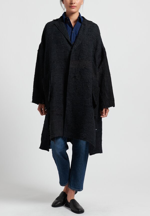 Kaval Hand Woven Stole Coat in Black	