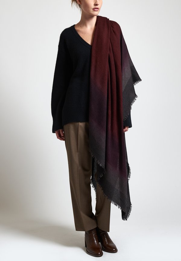Alonpi Cashmere Hand-Painted Plaid Shawl in Spectra / Bis | Santa 