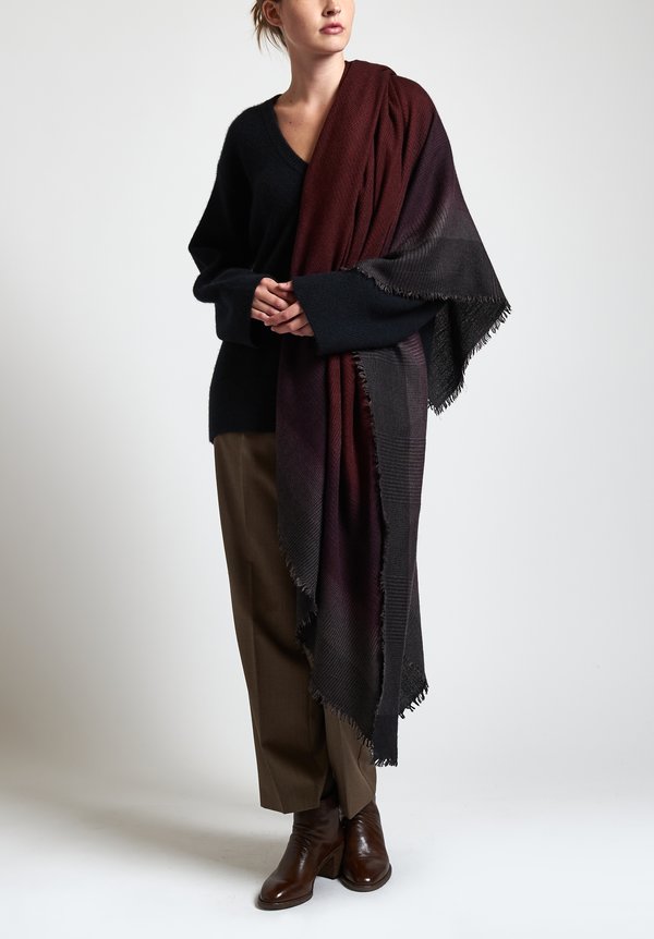 Alonpi Cashmere Hand-Painted Plaid Shawl in Spectra / Bis	
