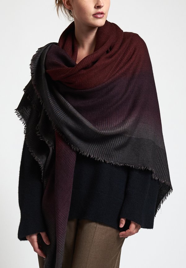 Alonpi Cashmere Hand-Painted Plaid Shawl in Spectra / Bis | Santa