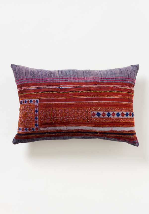 Antique Hmong Lumbar Pillow in Red Stripes	