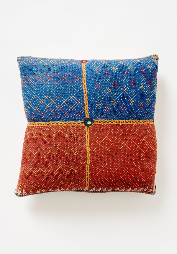 Antique Saami Quilt Square Pillow in Diamonds / Blue & Orange	