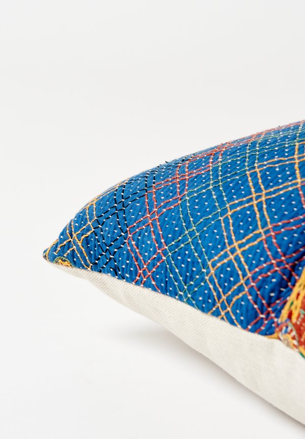 Antique Saami Quilt Square Pillow in Diamonds / Blue & Orange	