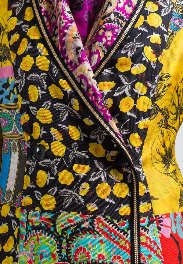 Etro Silk Twill Floral Multi-Print Coat in Yellow Multi	