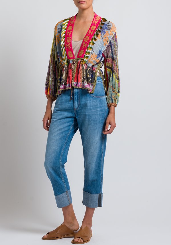 Etro Loose-Knit Cardigan with Fringe in Multicolor	