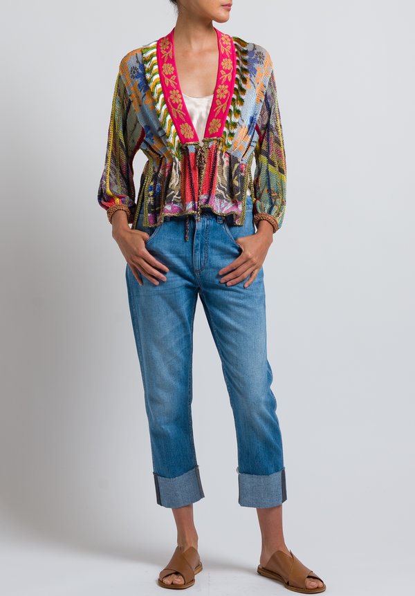 Etro Loose-Knit Cardigan with Fringe in Multicolor	
