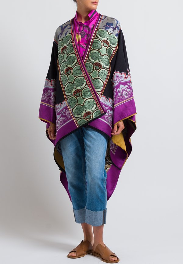 Etro Wool Blend Multi-Pattern Cape in Orange	