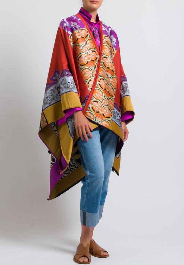 Etro Wool Blend Multi-Pattern Cape in Orange	