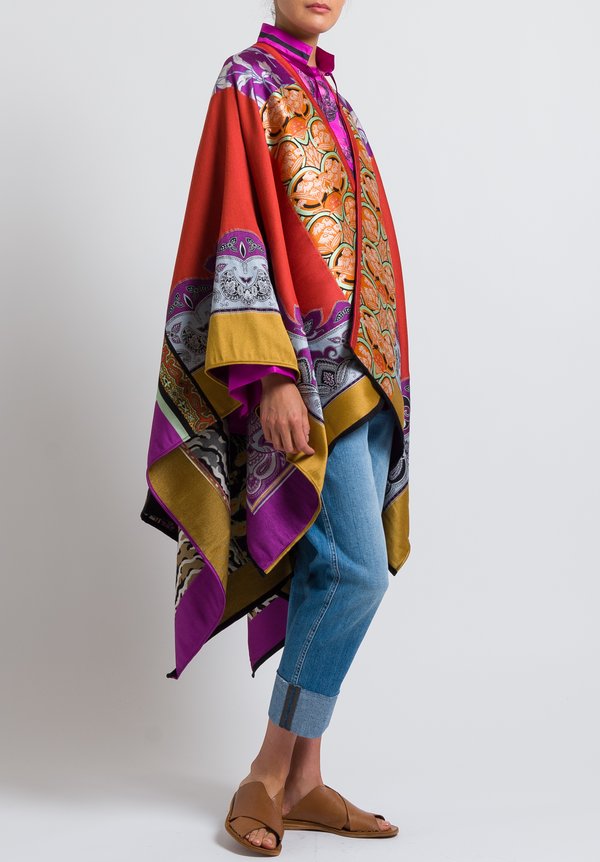 Etro Wool Blend Multi-Pattern Cape in Orange	