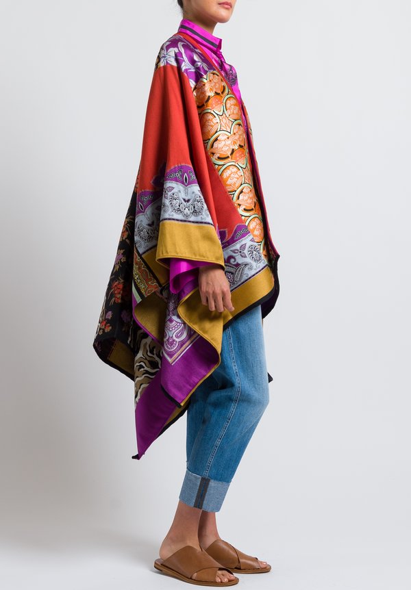 Etro Wool Blend Multi-Pattern Cape in Orange	