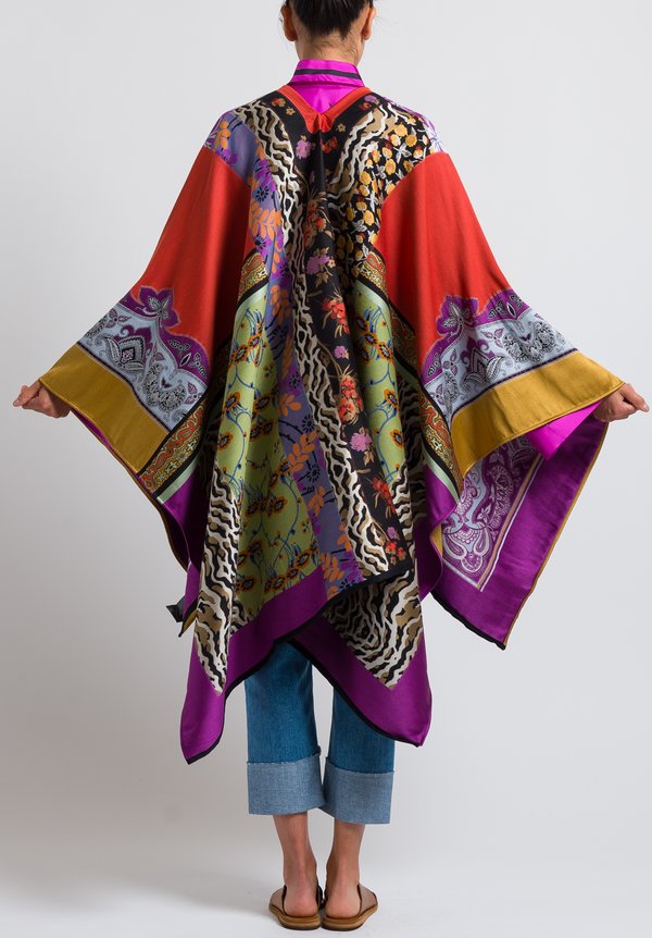 Etro Wool Blend Multi-Pattern Cape in Orange	