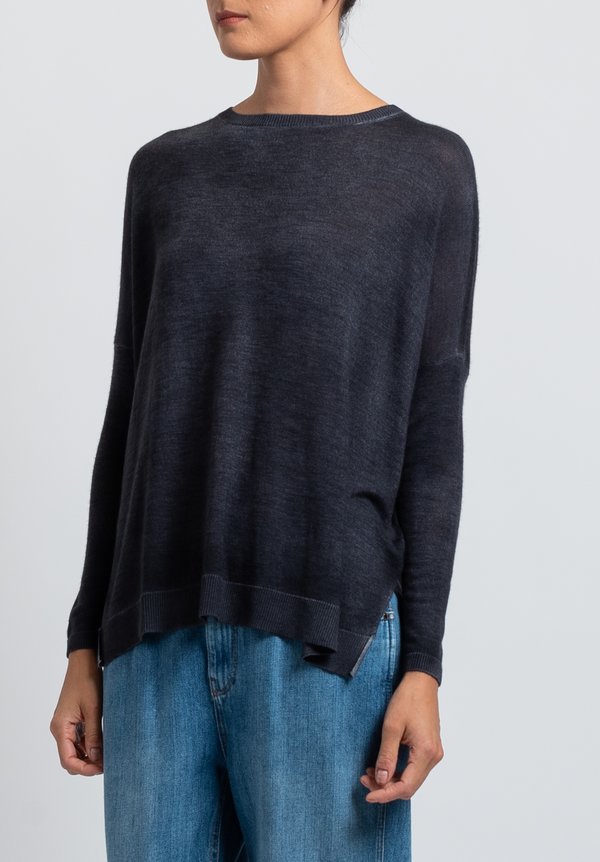 Avant Toi Cashmere/ Silk Relaxed Lightweight Sweater in Black	