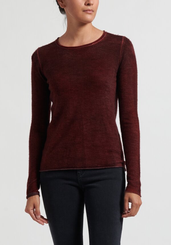 Avant Toi Cashmere/Silk Lightweight Fitted Rolled Hem Sweater in Mahogany	