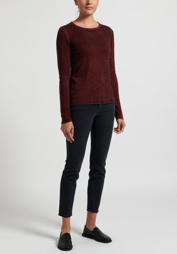 Avant Toi Cashmere/Silk Lightweight Fitted Rolled Hem Sweater in Mahogany	