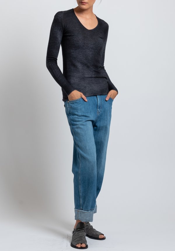 Avant Toi Hand-Painted V-Neck Sweater in Nero	