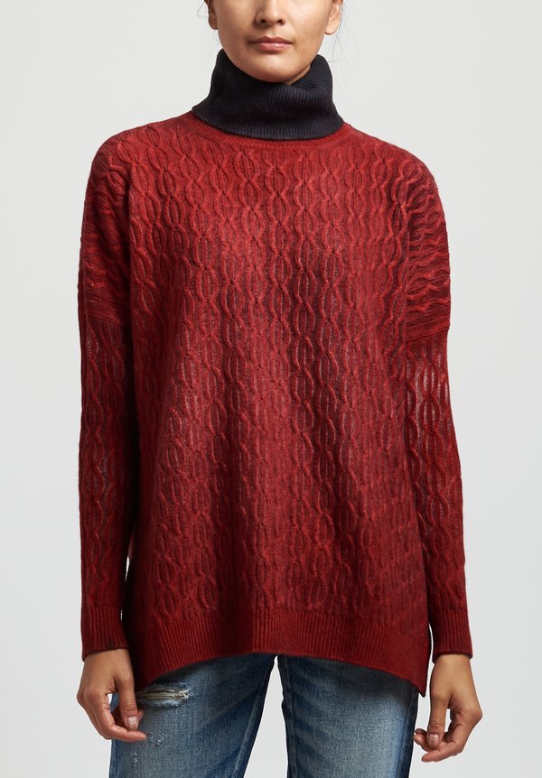 Avant Toi Cable Knit Sweater in Nero/Smalto Red
