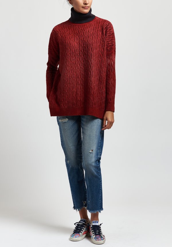 Avant Toi Cable Knit Sweater in Nero/Smalto Red