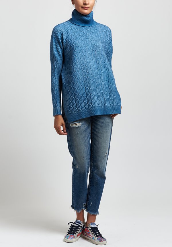Avant Toi Cable Knit Sweater in Deep Light Blue