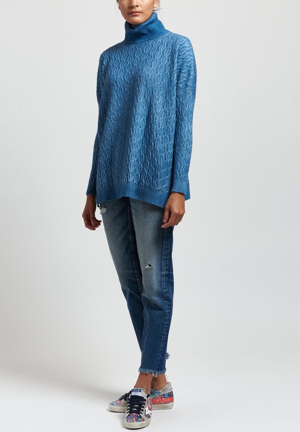 Avant Toi Cable Knit Sweater in Deep Light Blue