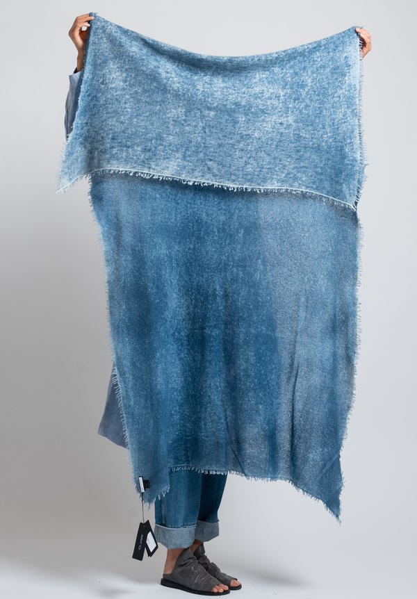 Avant Toi Cashmere Felted Stained Scarf in Deep Blue