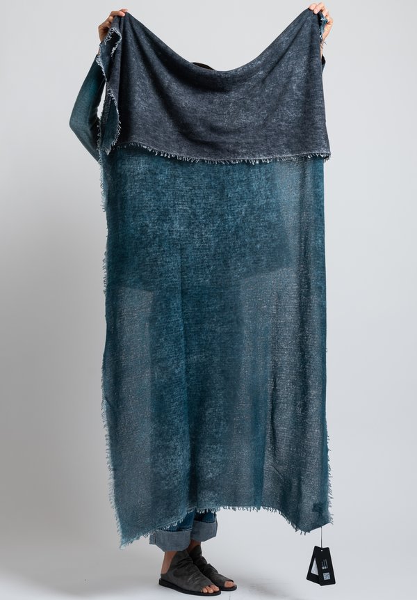 Avant Toi Cashmere Felted Stained Scarf in Nero / Turchese	