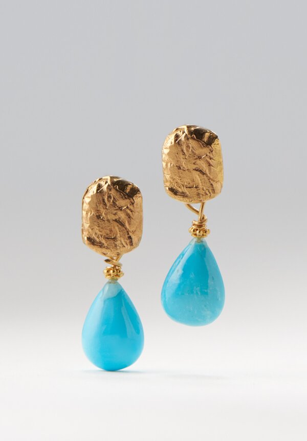 Greig Porter 22K, Turquoise Teardrop & Textured Post Earrings	