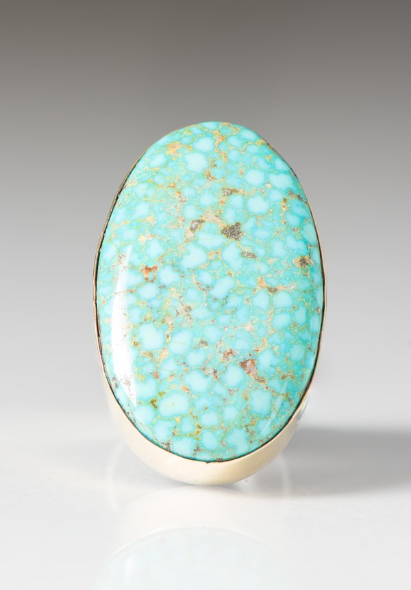 Greig Porter 18K, Large Oval Kingman Turquoise Ring with Sterling Silver Band	