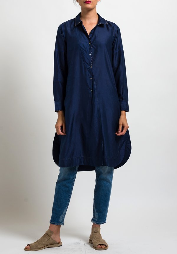 Péro Solid Button-Down Tunic in Navy Blue	