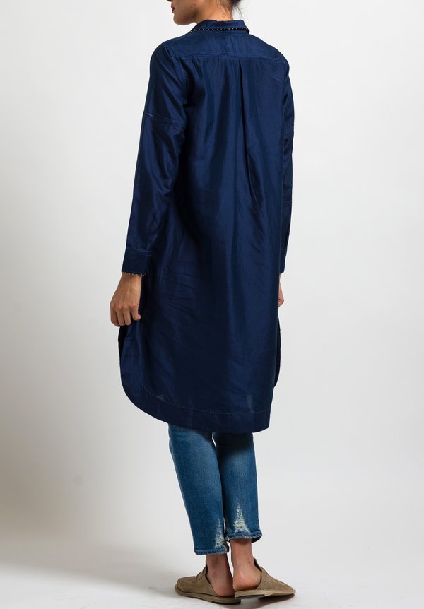 Péro Solid Button-Down Tunic in Navy Blue	