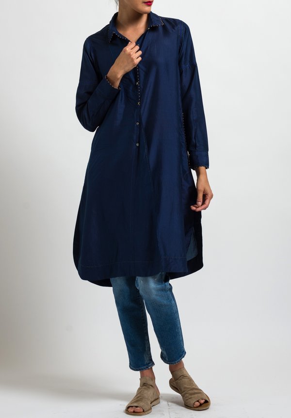 Péro Solid Button-Down Tunic in Navy Blue	