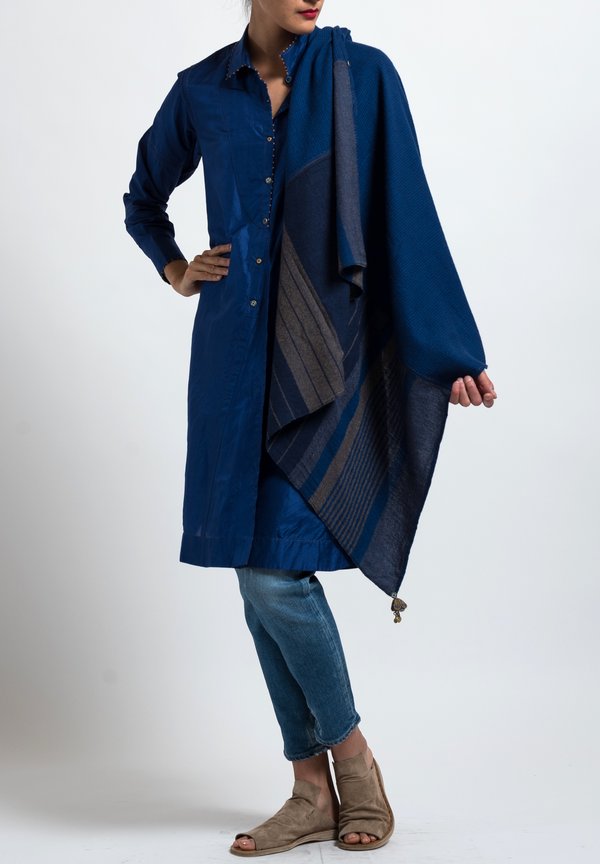 Péro Solid Button-Down Tunic in Cobalt	