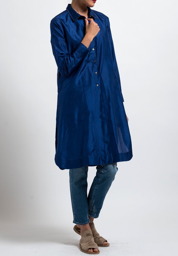 Péro Solid Button-Down Tunic in Cobalt	