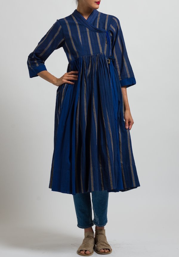 Péro Long Striped Dress in Blue and Brown