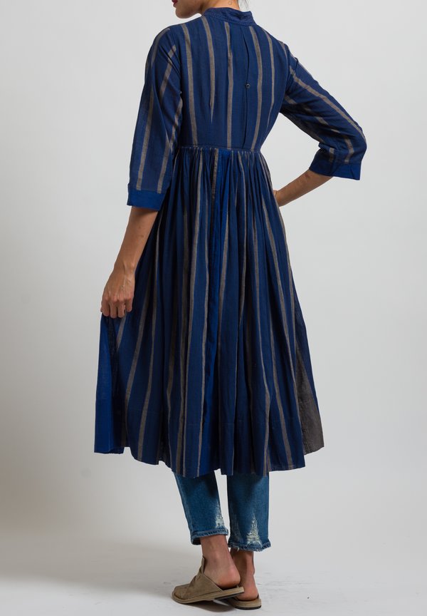 Péro Long Striped Dress in Blue and Brown