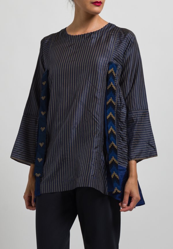 Péro Long Pencil Stripe Top with Ribbons in Blue/ Sand | Santa Fe Dry ...