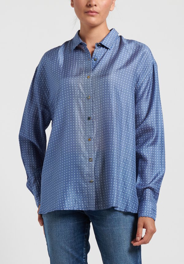 Péro Oversized Polka Dot Shirt in Blue Grey/ White