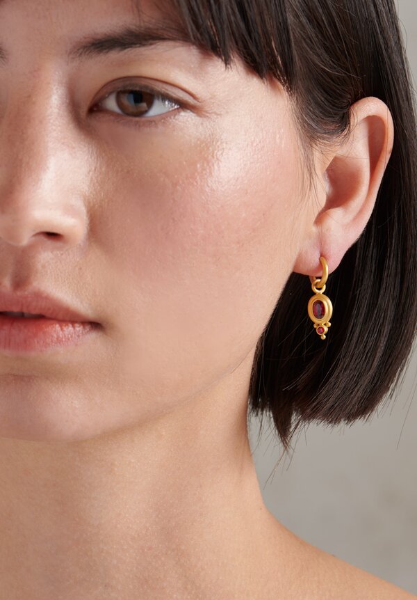 Denise Betesh 22K, Ruby and Red Spinel Half-Hoops	