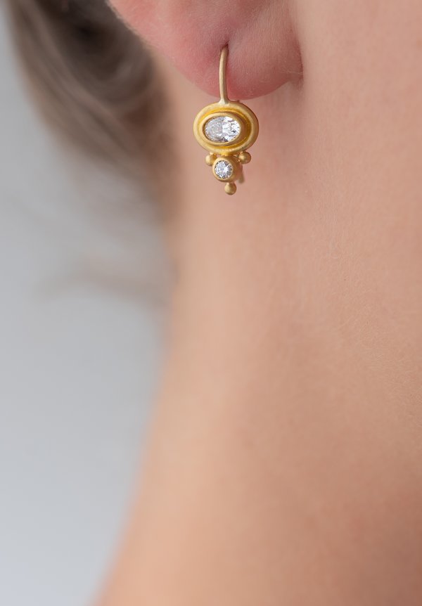 Denise Betesh 22K, Double Diamond Bezel Earrings	