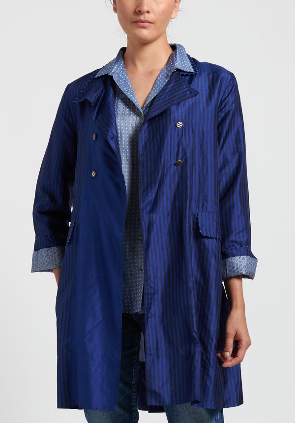 Péro Striped Double Breasted Jacket in Navy/ Black