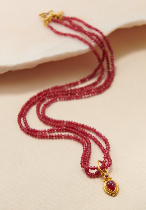 Denish Betesh 22K, Red Spinel Bead Double Strand Necklace	