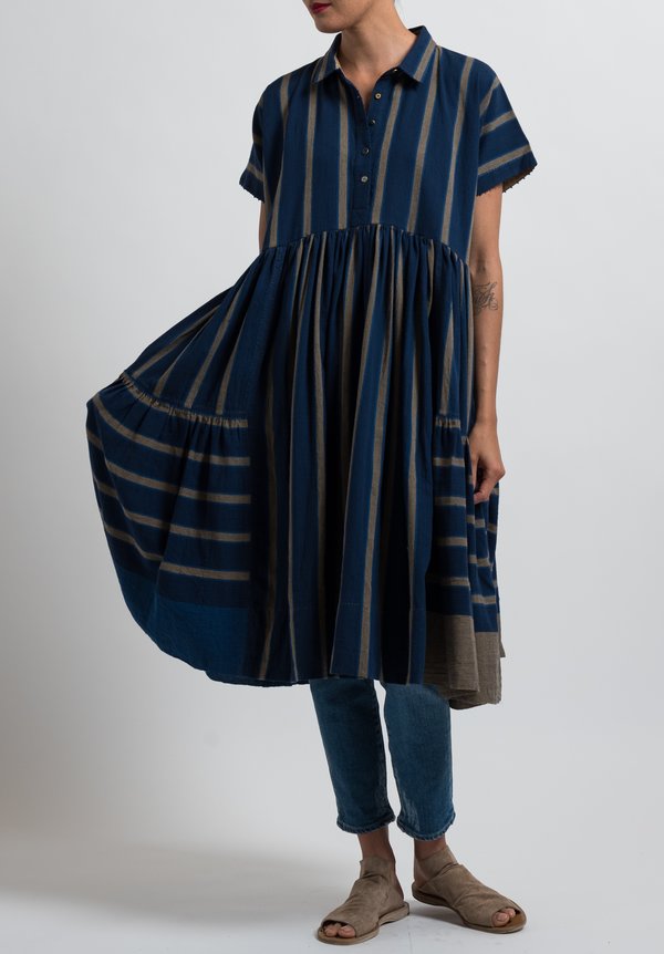 Péro Striped Frock Dress in Blue and Brown	