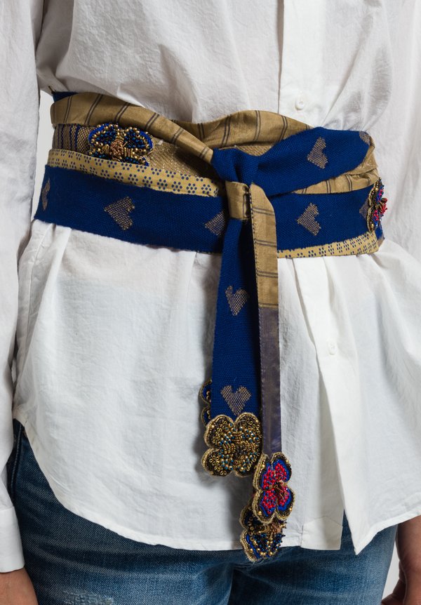 Pero Multi-Fabric Woven Belt in Blue / Sand	